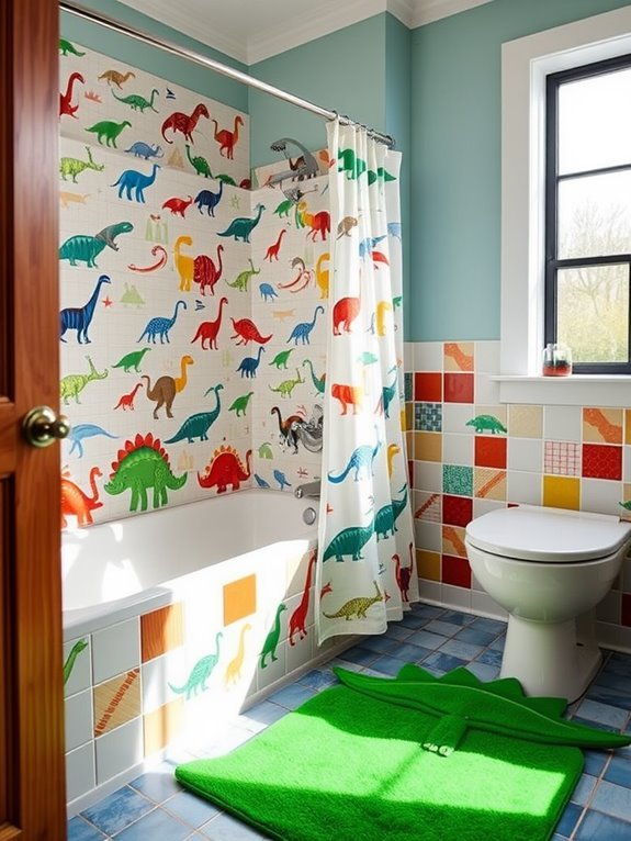 dinosaurs causing bathroom chaos