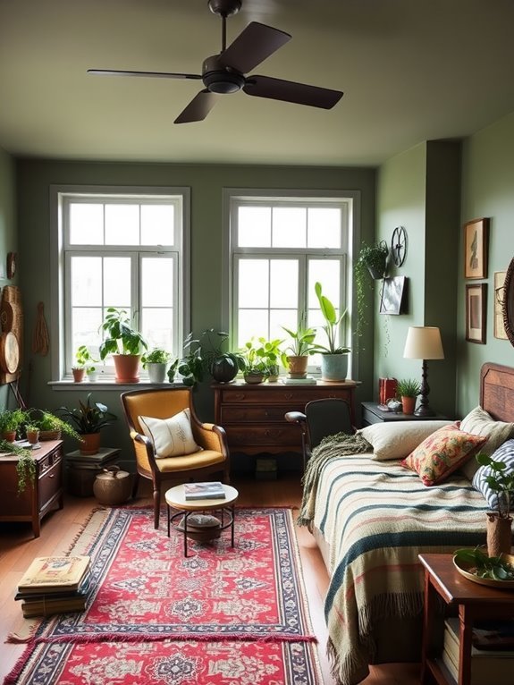 eclectic bedroom sage green