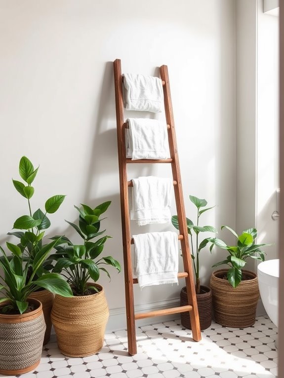 rustic towel display ladder