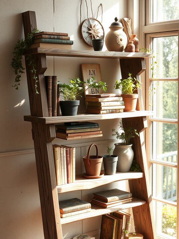 rustic vintage ladder shelves