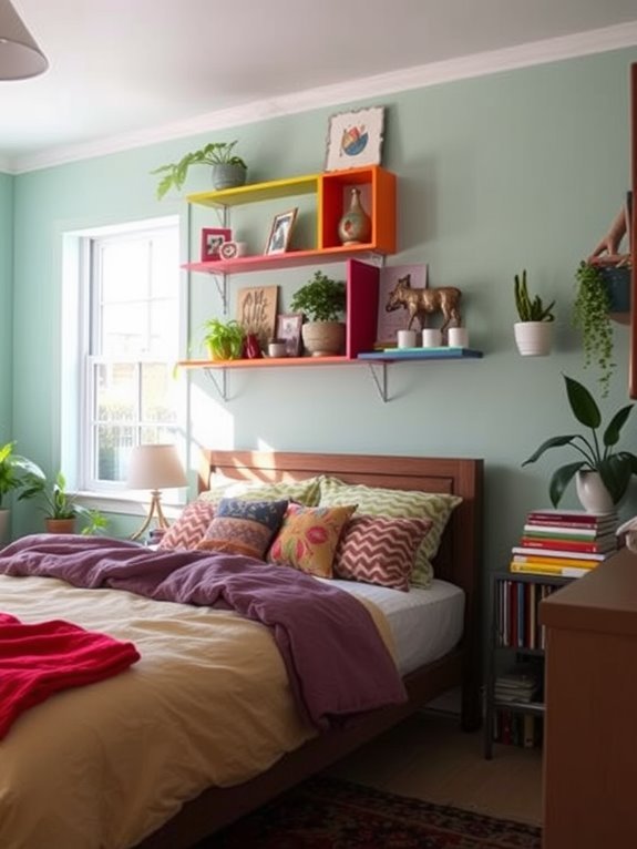 vibrant wall shelves decor