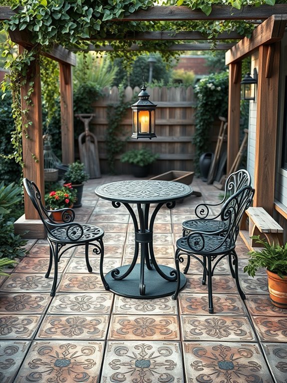 antique themed concrete patio design