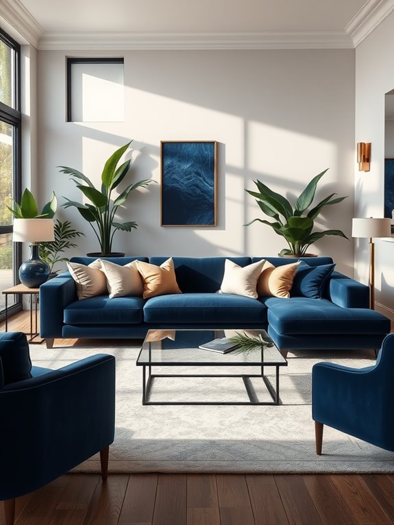 bold navy blue accents