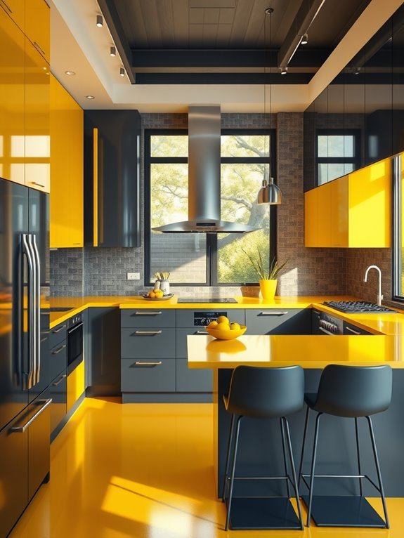 bright yellow with charcoal
