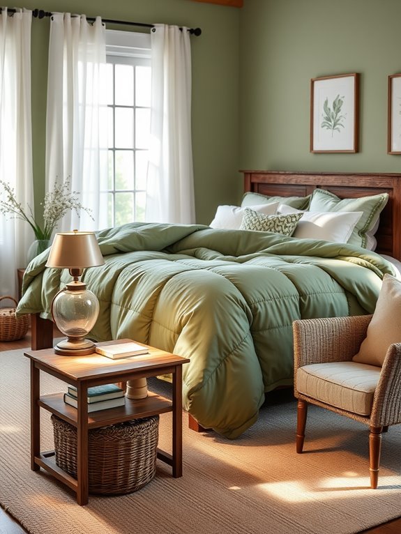 comfortable green bed linens