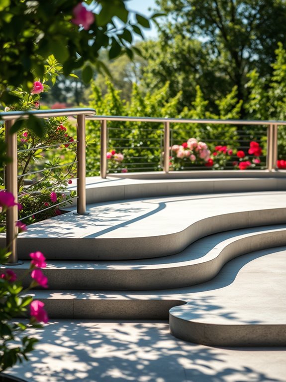 concrete patio with railings