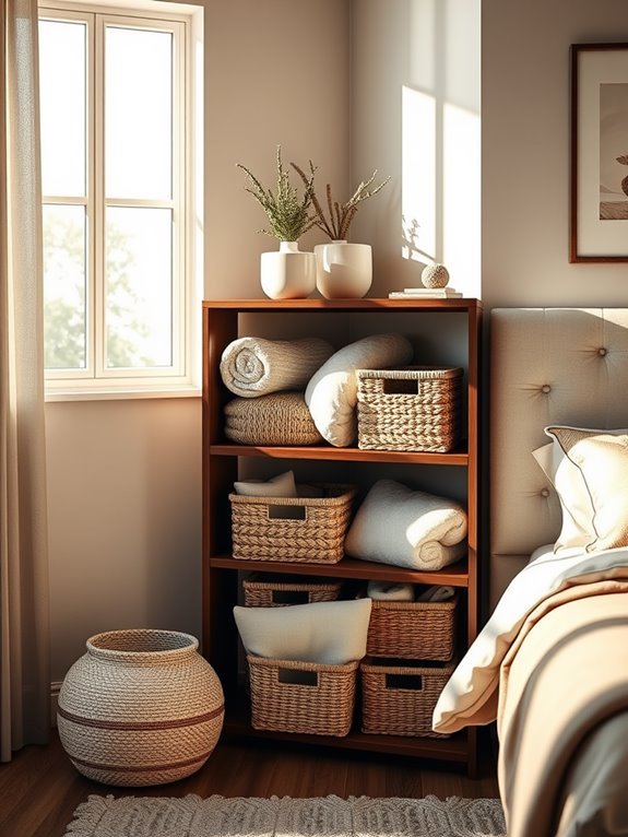 corner shelf with baskets