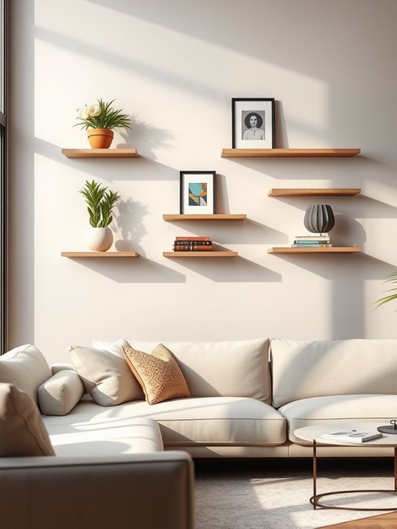 decorative floating shelf arrangement