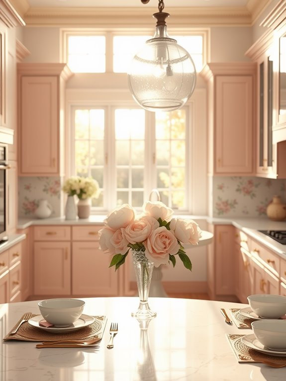 delicate pink kitchen cabinetry