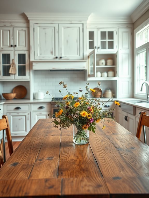 distressed rustic white cabinetry