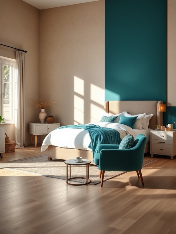 earthy neutrals and vibrant blue