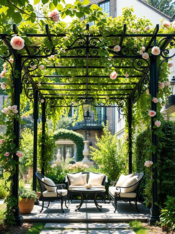 elegant iron accented pergola