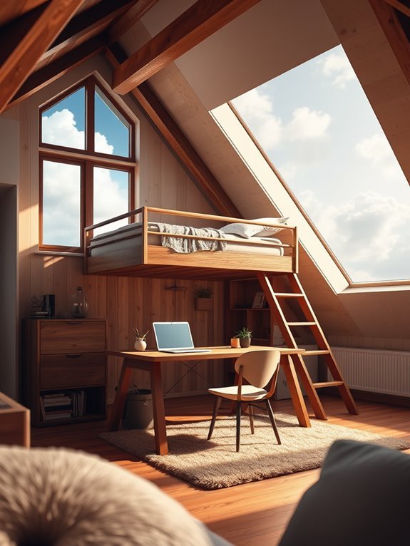 elevated beds with workspaces