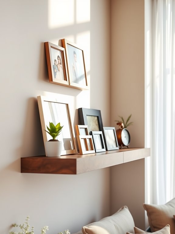 family photos on shelves