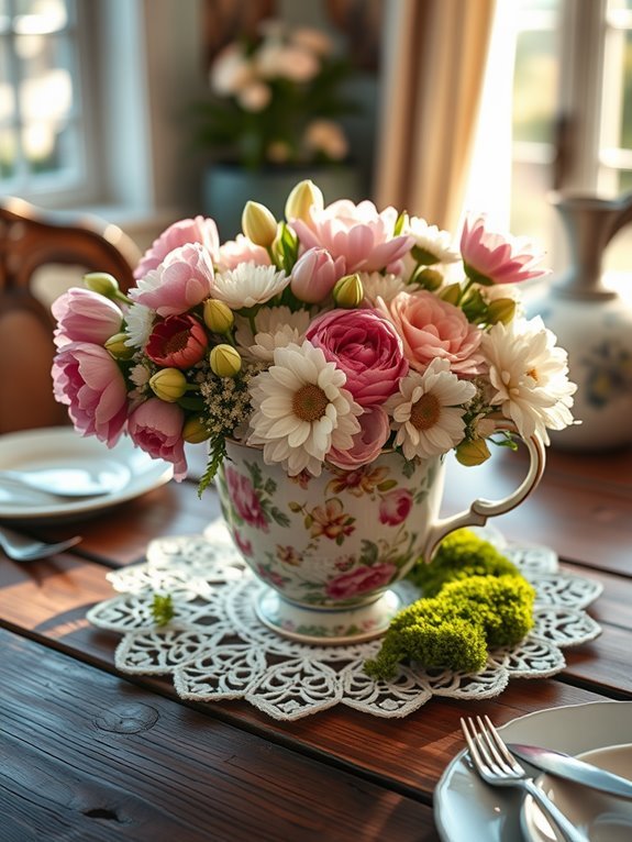 floral vintage teacup arrangement