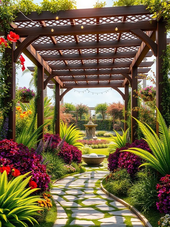 lushly landscaped pergola retreat