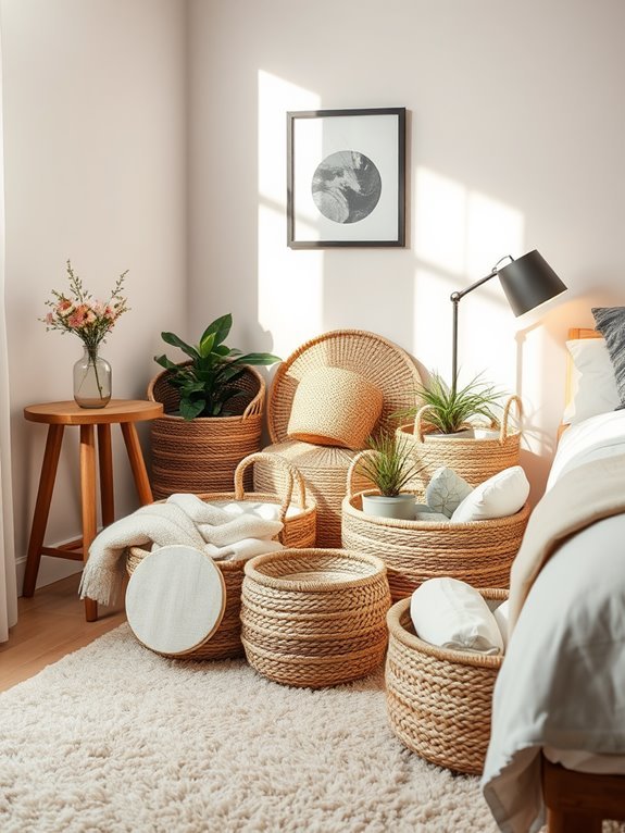 organize with decorative baskets