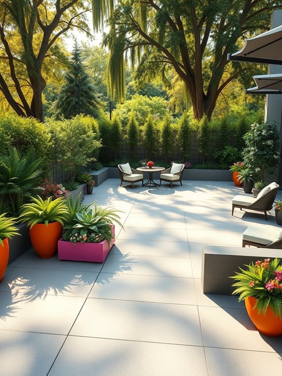 patio with planters and greenery