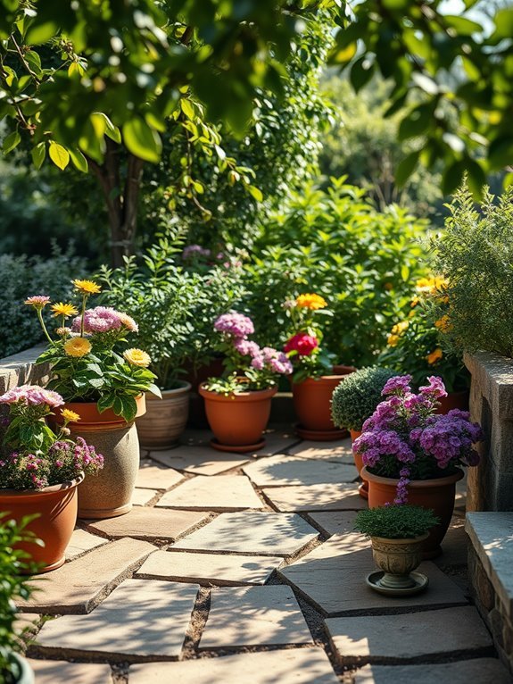 paved area with greenery