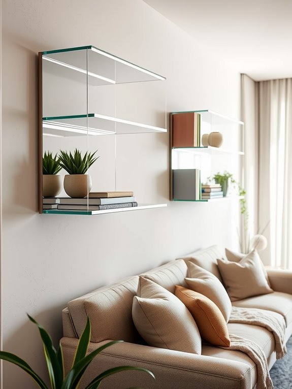 reflective wall mounted shelves