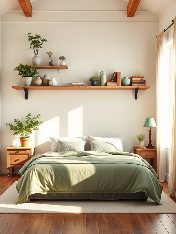 sage green open shelving