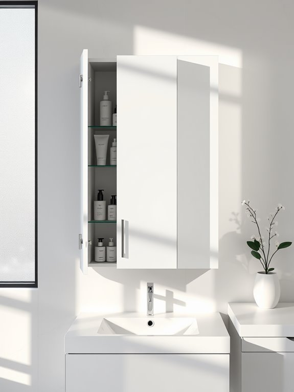 sleek white mirror storage