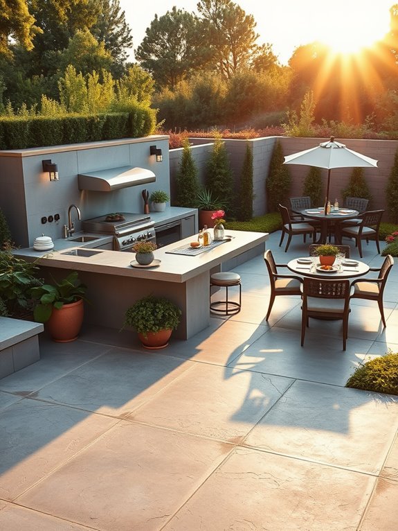 stylish concrete patio kitchen