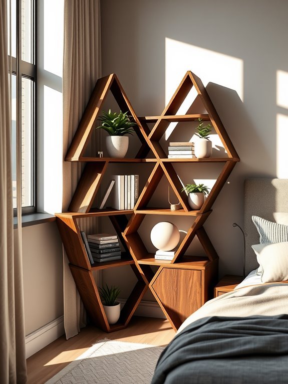 stylish geometric corner shelves