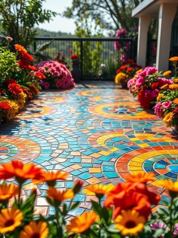 vibrant mosaic tile patio