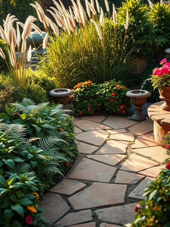 vibrant plants surrounding stones