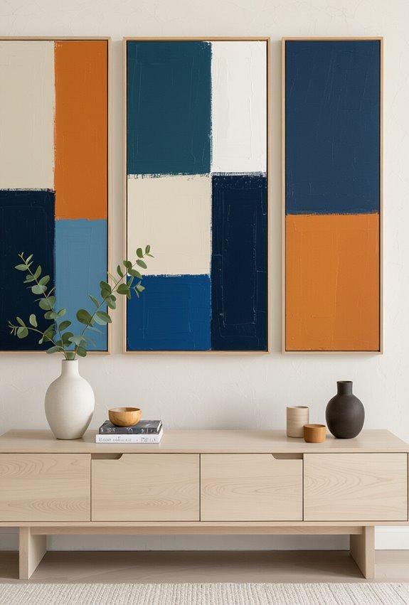 abstract symmetrical color blocked trio