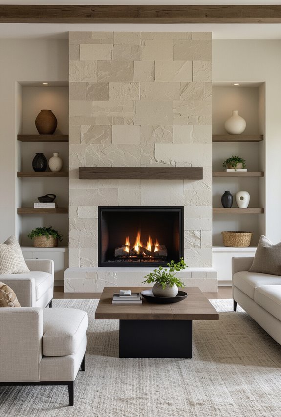 accent fireplace with textured mantel
