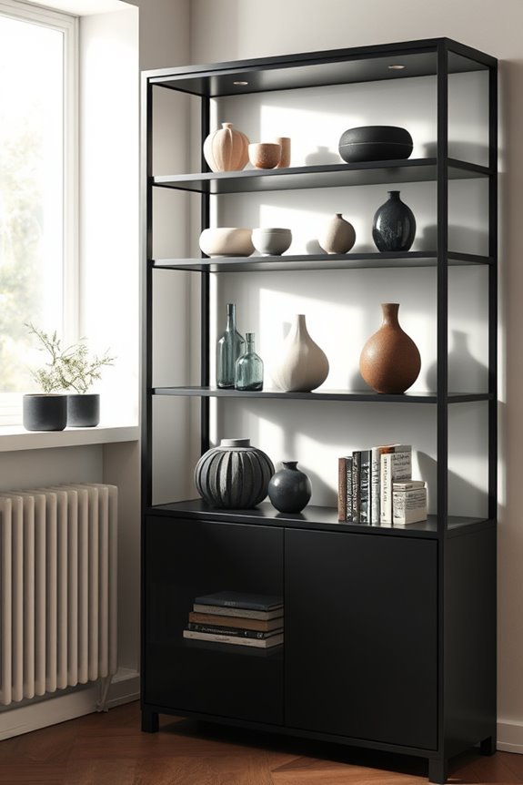 adjustable black display cabinets