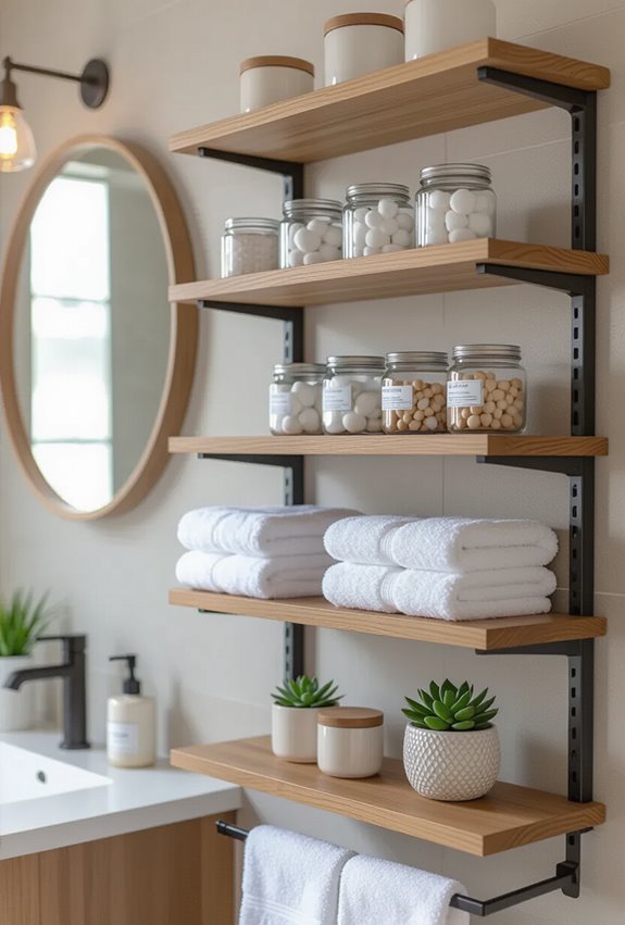 adjustable customizable sliding bathroom shelving