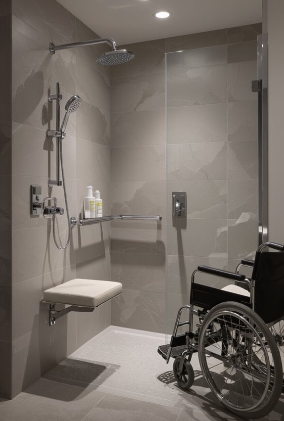 adjustable height water conserving shower