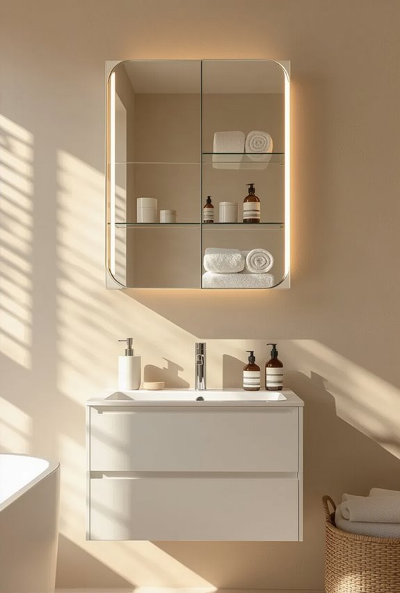 adjustable shelf mirrored modular storage