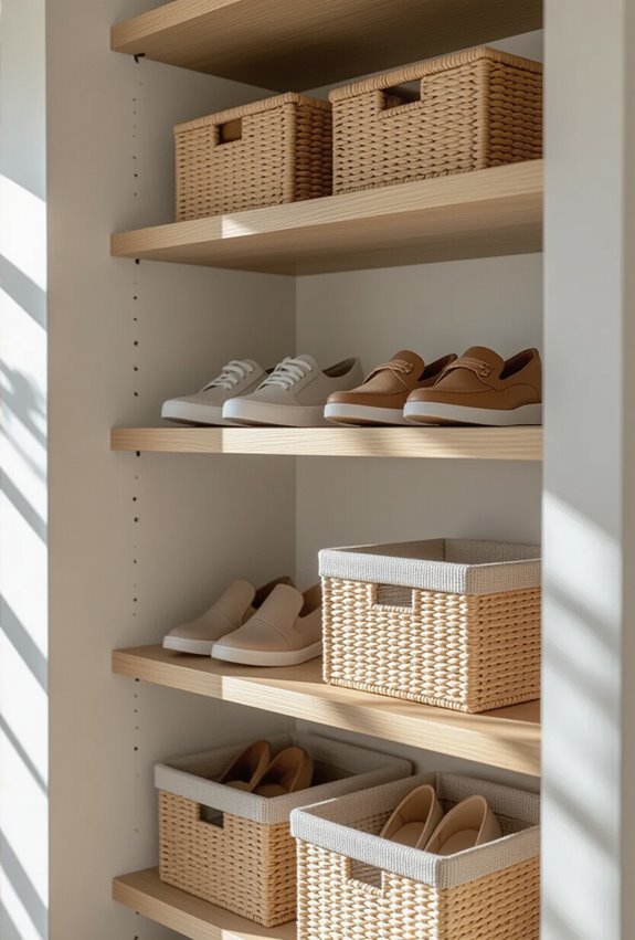 adjustable staggered labeled shelving