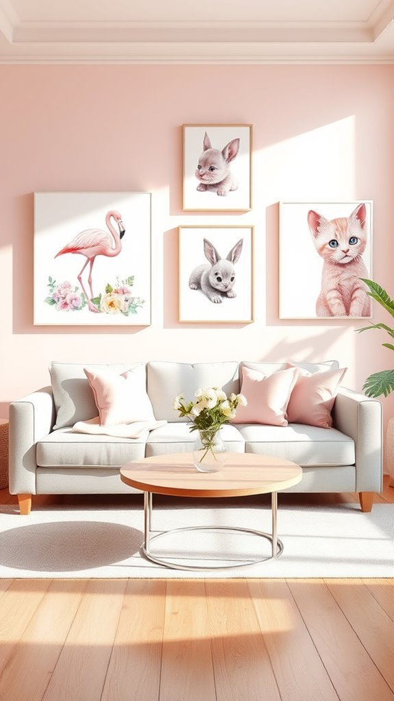 adorable light pink animal art