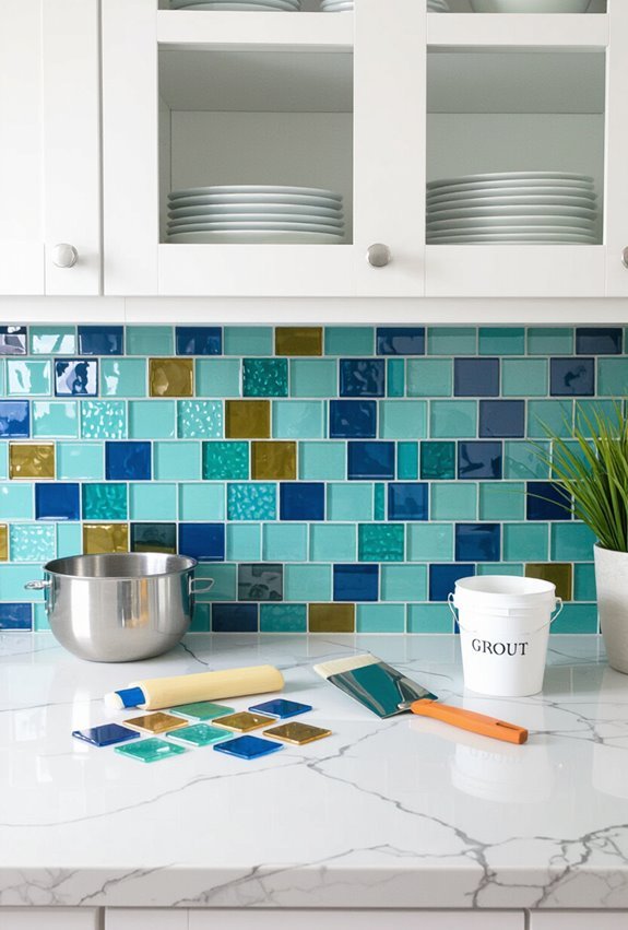 affordable vibrant glass backsplash