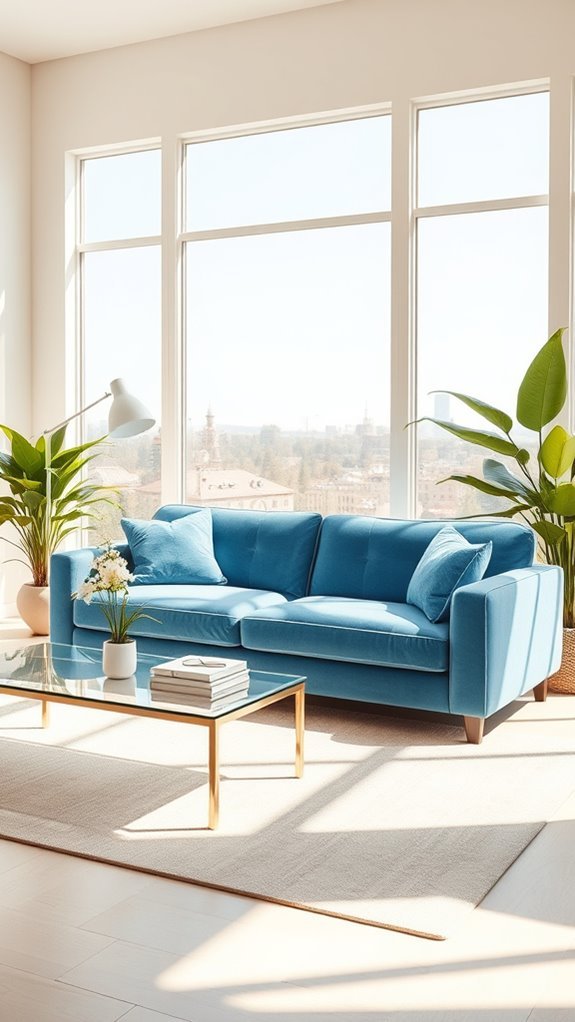 airy blue couch ambiance