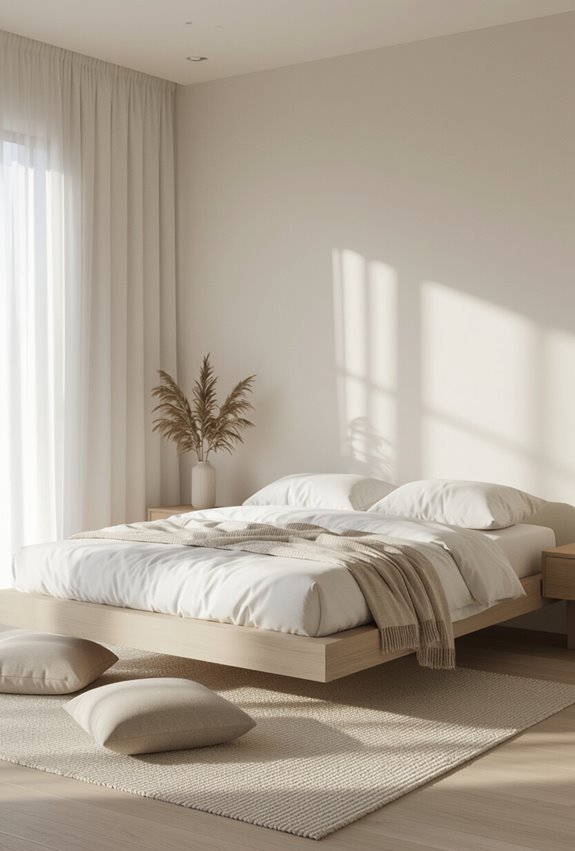 airy cantilevered minimalist floating bed