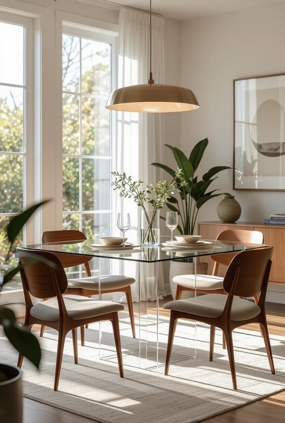 airy lucite and glass accents