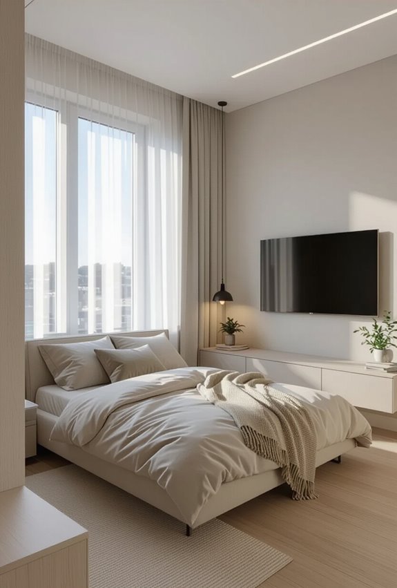 align bed and tv center
