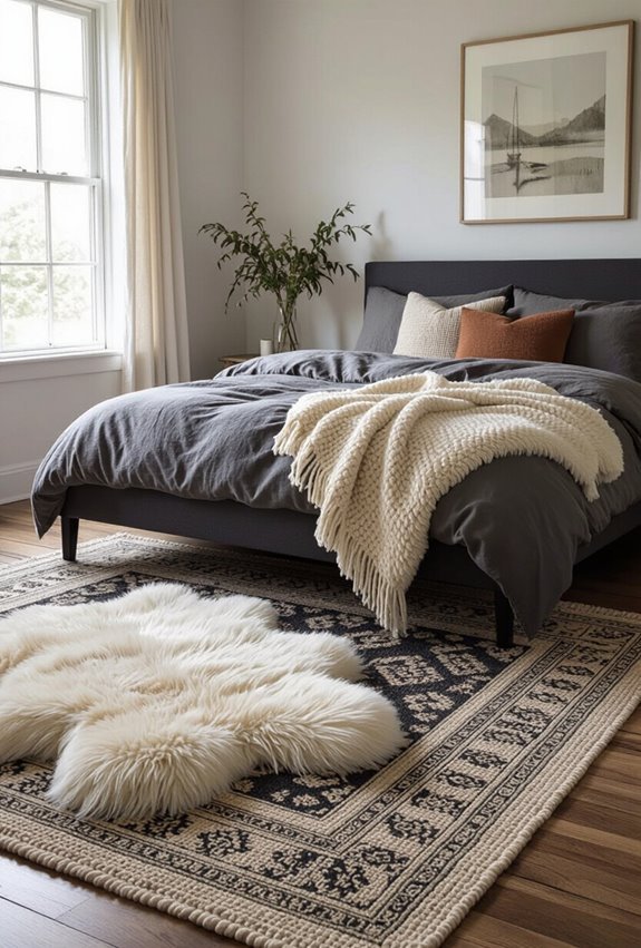 anchor bed with layered rugs
