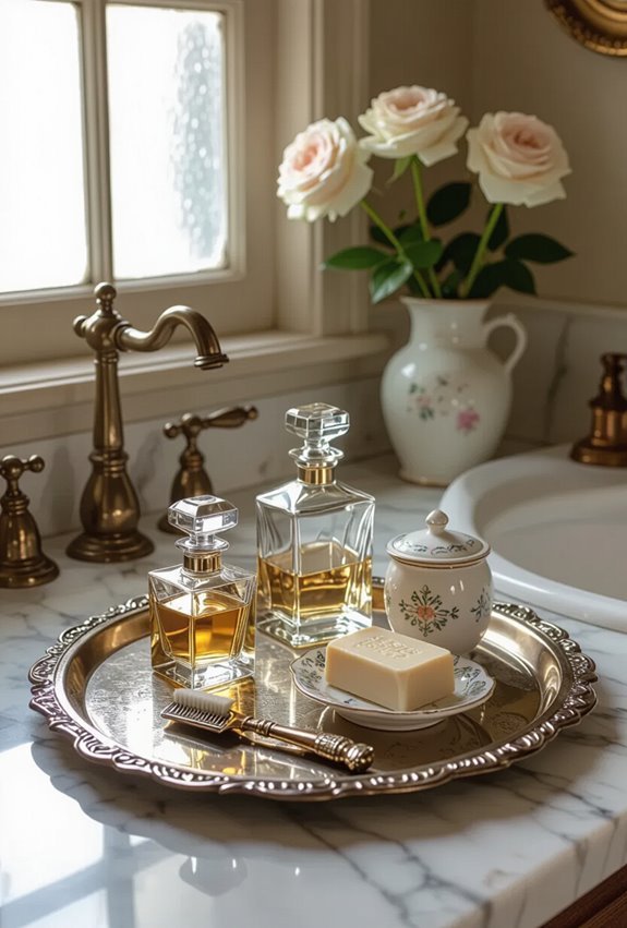 antique bathroom accessories elegantly arranged