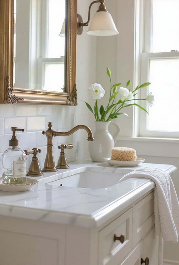 antique brass warms bathroom ambiance