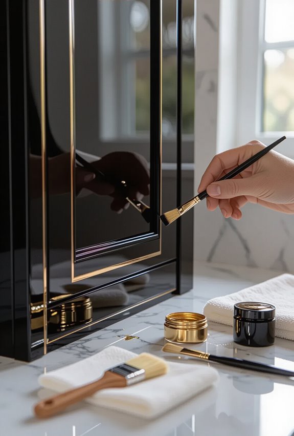 antique gold trimmed black cabinets