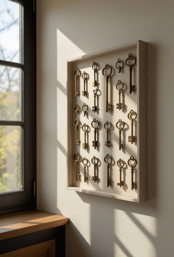 antique keys arranged as art