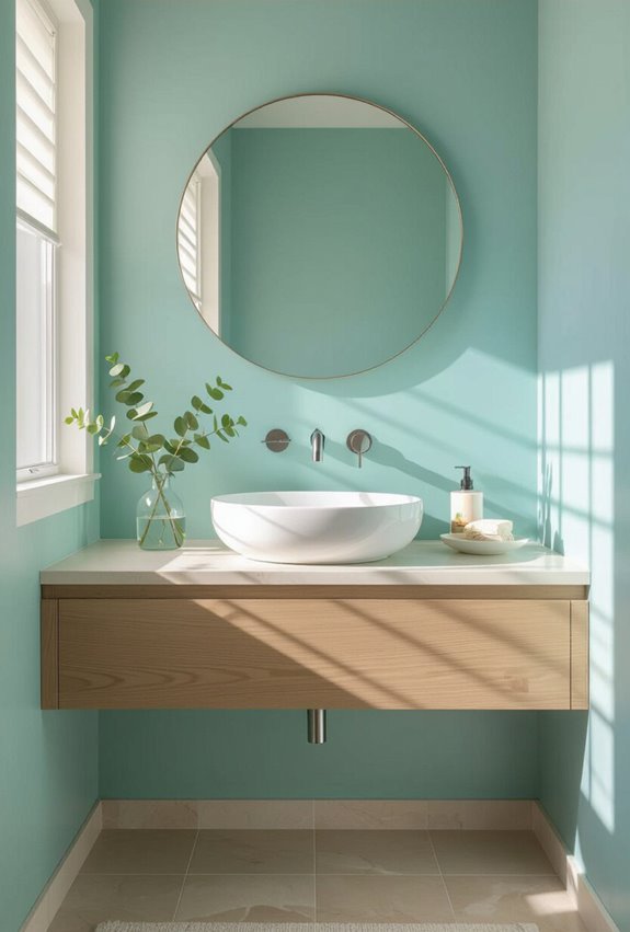 aqua and beige calming bathroom