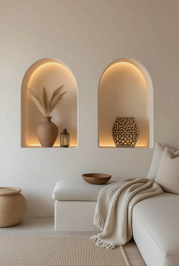 arched illuminated recessed display niches
